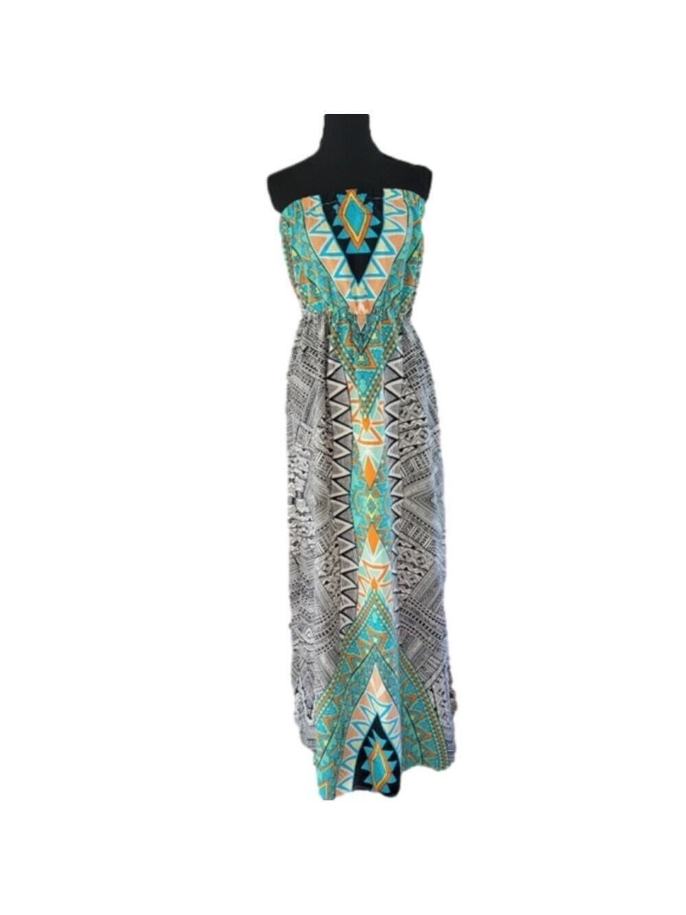Francesca’s Maxi Dress Hello Miss Strapless Aztec Pattern Size Medium EUC